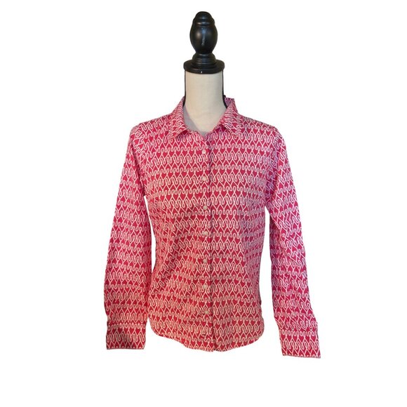Crown Ivy Womens Shirt Small Pink White Button-Up Long Sleeve Preppy Barbiecore - Picture 1 of 9